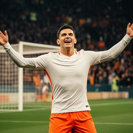 Javier 'El Rayo' Morales, delantero centro, celebrando un gol en un estadio de fútbol